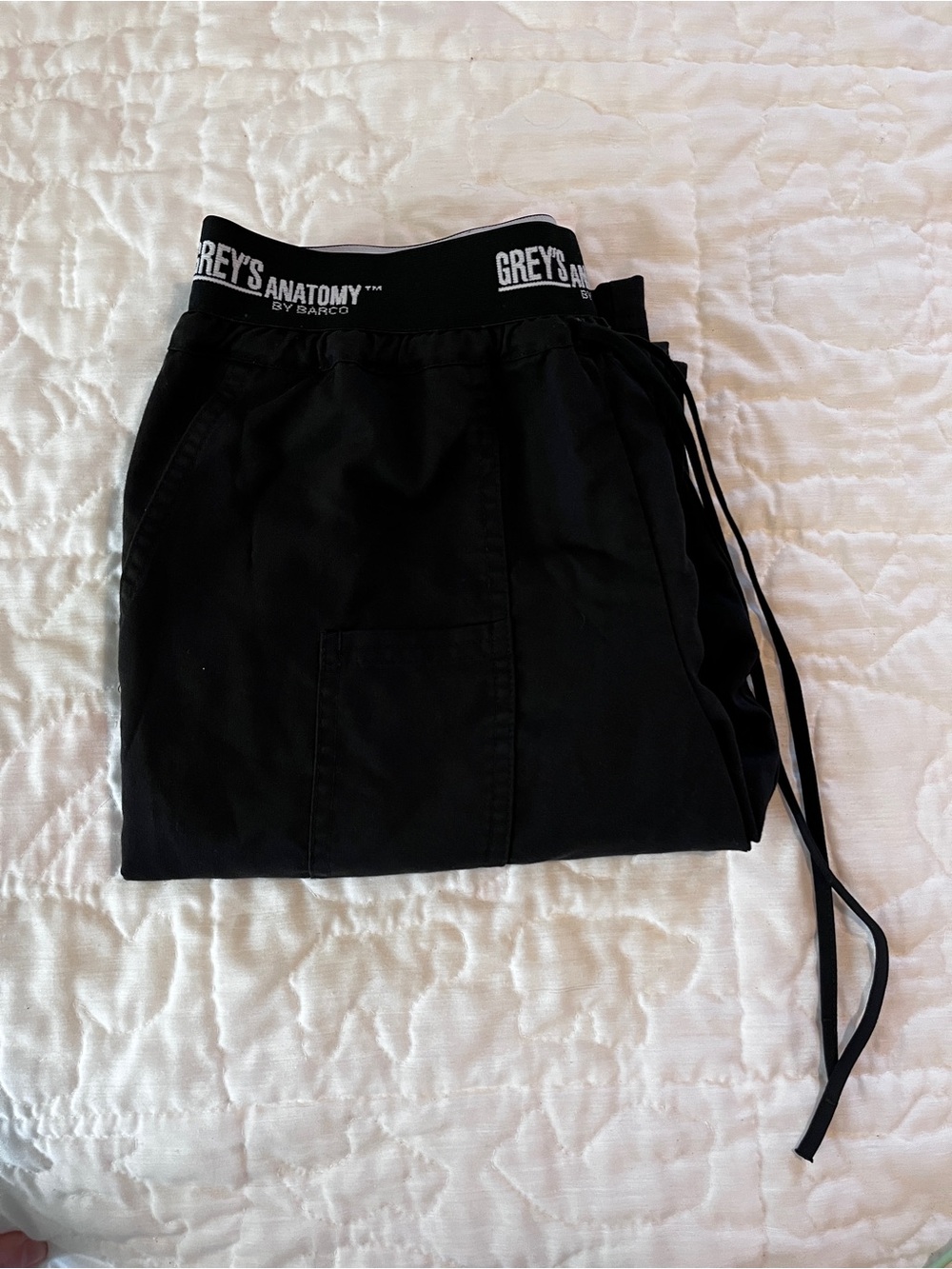 Grey's Anatomy Black Straight-Leg Scrub Pants with Logo Waistband